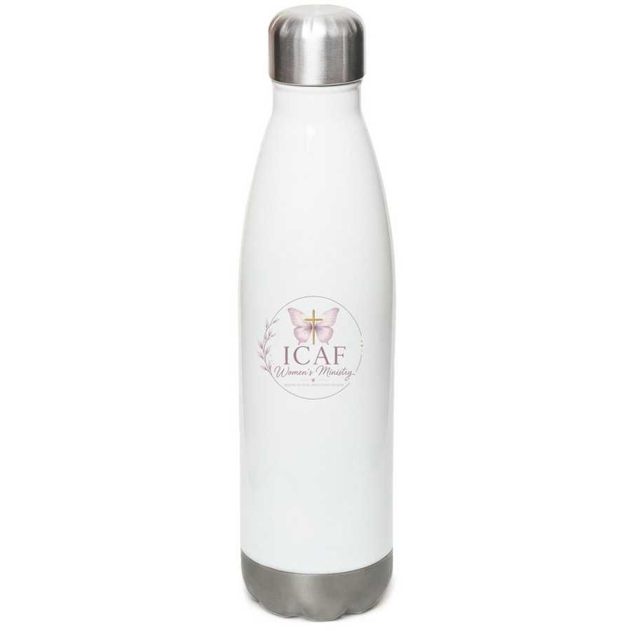 ICAF Women's Water Bottle, a White Stainless Steel Water Bottle