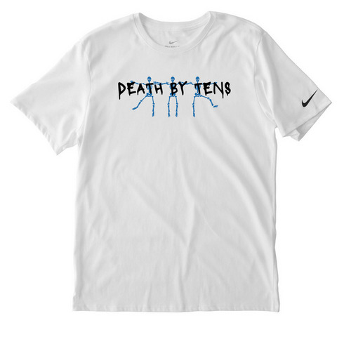 DEATH BY TENS Performance Wear, a White Nike Dri-FIT Jersey Blend Performance Tee