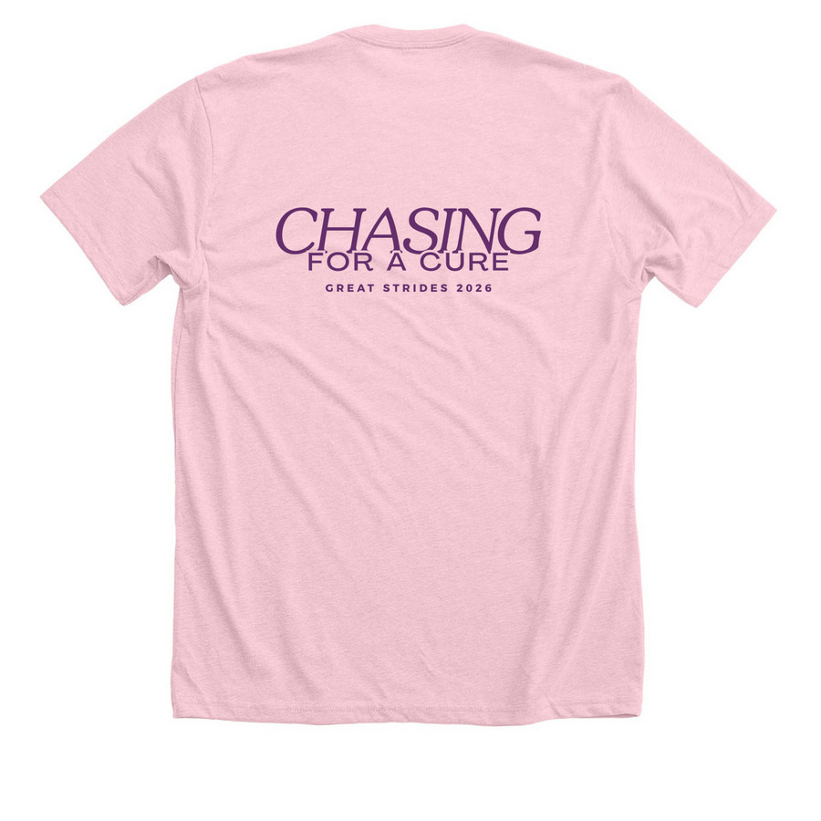 CHASING FOR A CURE, a Heather Pink Premium Unisex Tee (back-view)