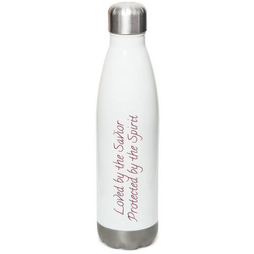 Loved and Protected, a White Stainless Steel Water Bottle