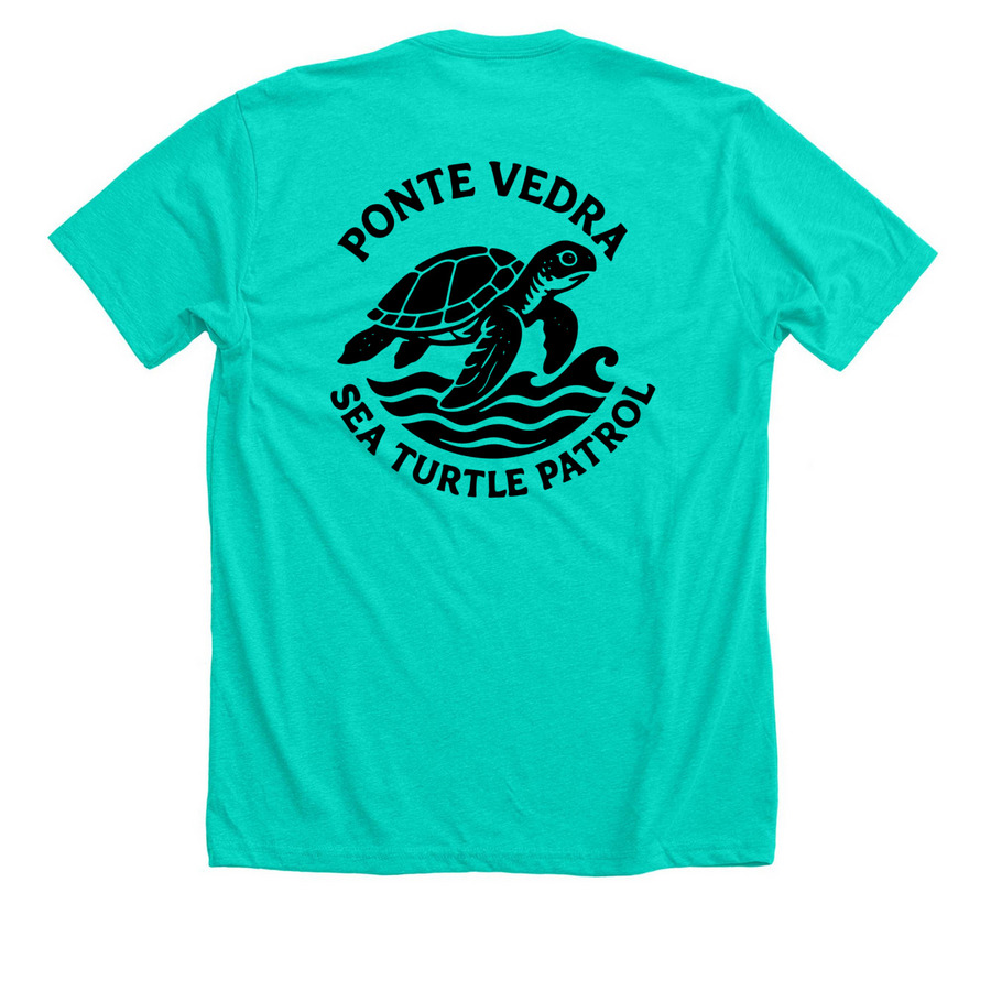 South Ponte Vedra Beach Turtle Patrol Inc., a Heather Sea Green Premium Unisex Tee (back-view)