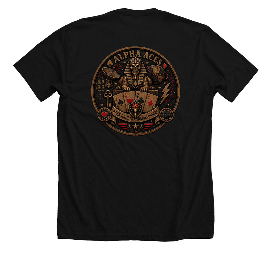 Alpha Aces, a Solid Black Blend Premium Unisex Tee (back-view)