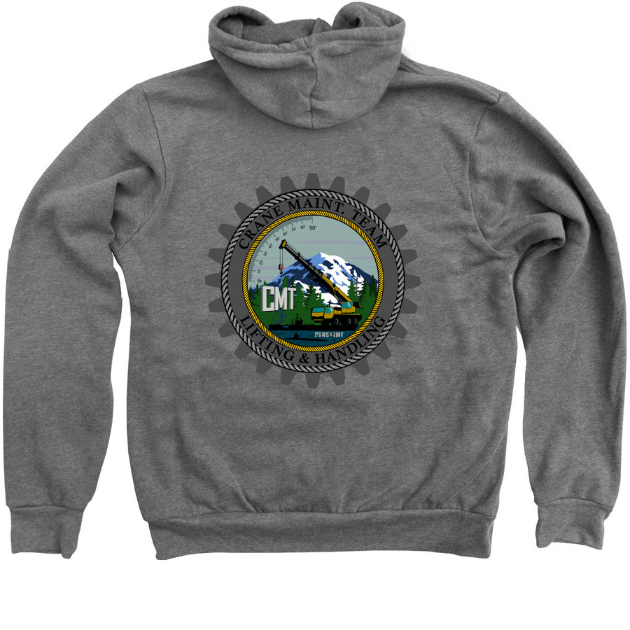 Crane Maintenance 24/25 Apparel, a Deep Heather Zip Up Hoodie (back-view)