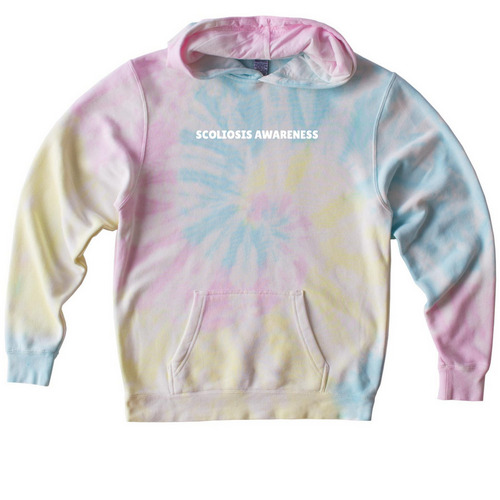 STRONGER THAN SCOLIOSIS, a Sunset Swirl Youth Tie Dye Pullover Hoodie