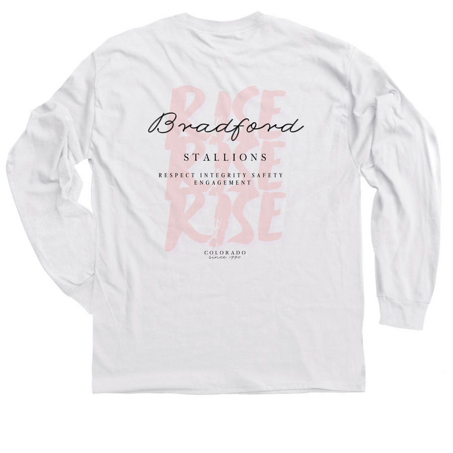 RISE Bradford Stallions, a White Classic Long Sleeve Tee (back-view)