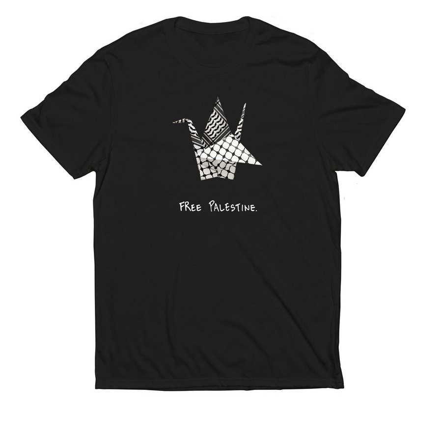 Palestinian Keffiyeh Crane Shirts, a Deep Black Allmade Eco Triblend Unisex Tee