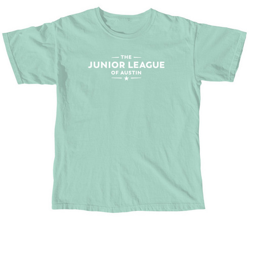 Bright JLA Logo, a Chalky Mint Comfort Colors Unisex Tee
