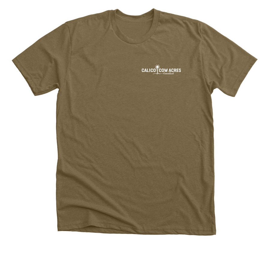 Front/Back Sunflower Logo, a Heather Olive Premium Unisex Tee