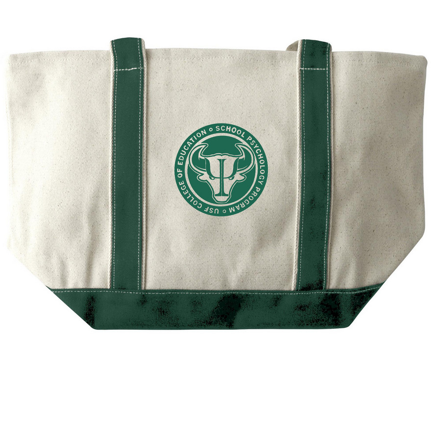 SPSA Logo Tote Bag, a Natural/Forest Large Two-Tone Canvas Tote Bag (back-view)