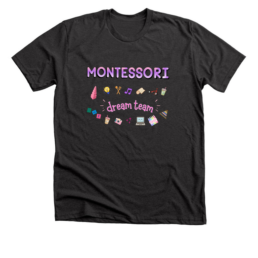 Montessori Team Tee V2, a Dark Grey Heather Premium Unisex Tee