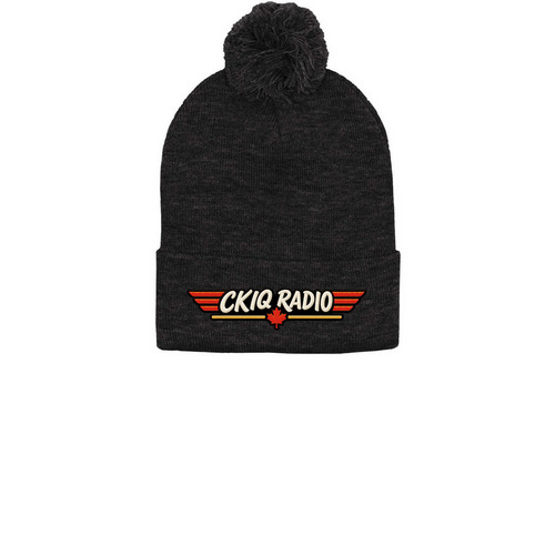 Wear this Stylish Beanie, a Heather Charcoal Printed Pom-Pom Beanie
