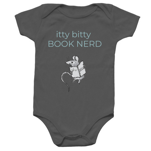 Itty Bitty BOOK NERD, a Charcoal Infant Onesie