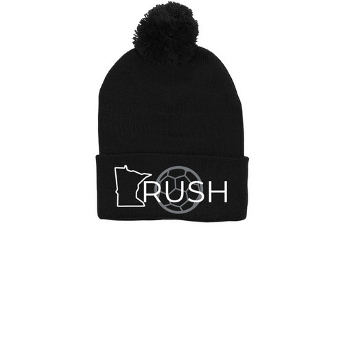 Rush Beanie, a Black Printed Pom-Pom Beanie