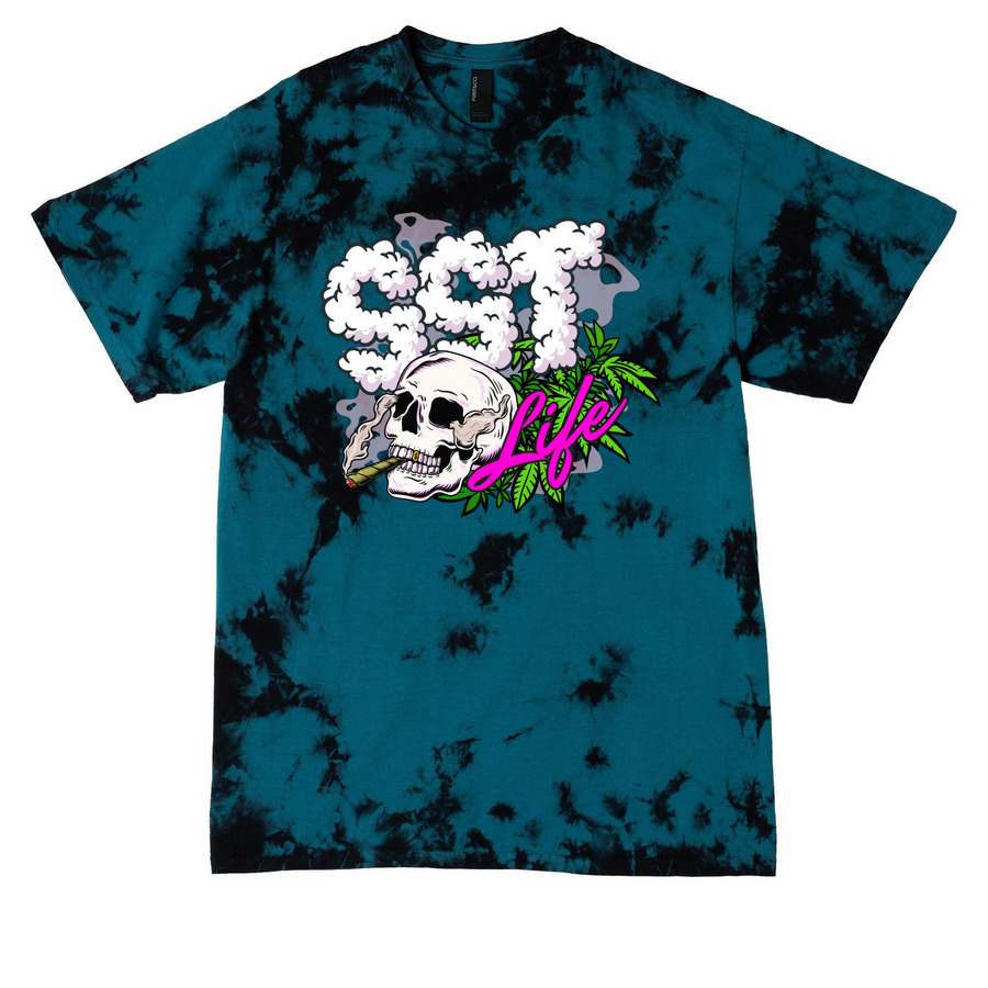 SSTLife - Deadhead, a Black/ Teal Crystal Tie Dye Tee