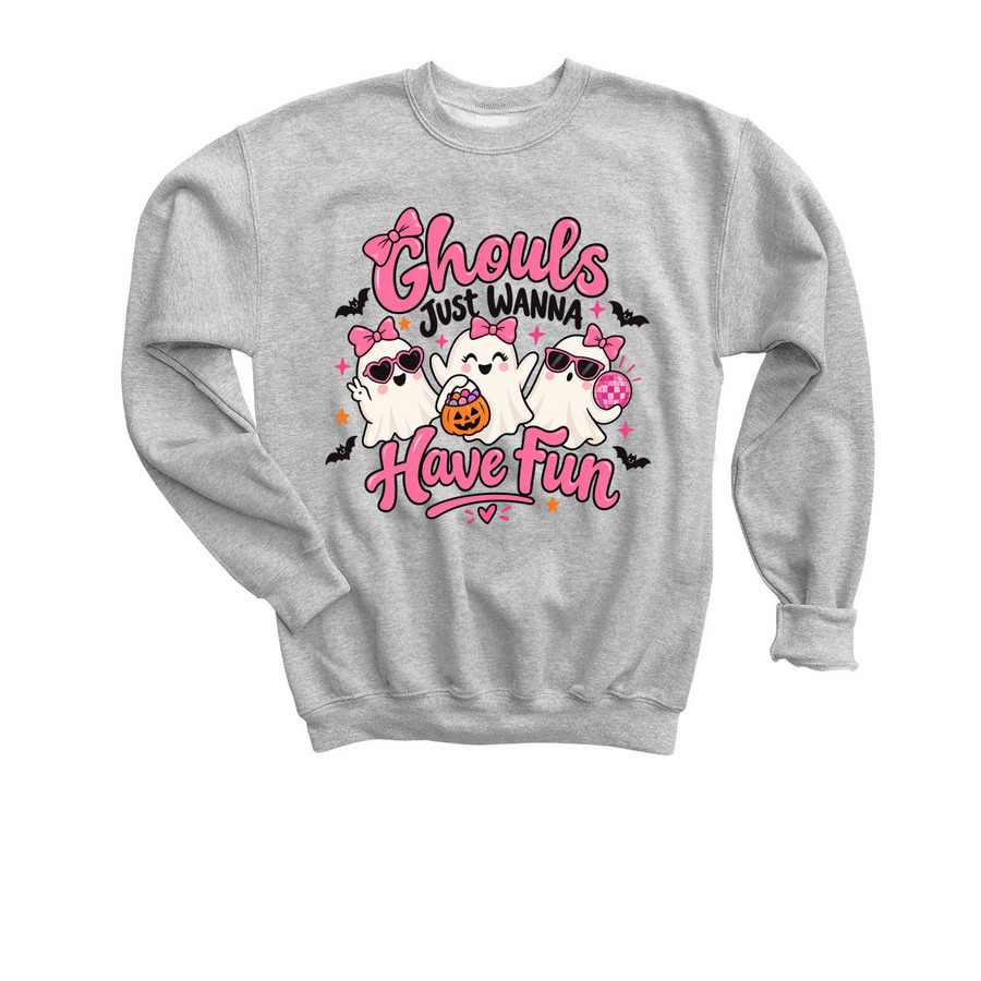 Ghouls Just Wanna Have Fun, a Sport Grey Youth Crewneck Sweatshirt
