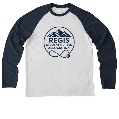 RSNA Logo, a Rebel Blue/ Bright White Allmade Eco Triblend Colorblock Raglan Long Sleeve Tee