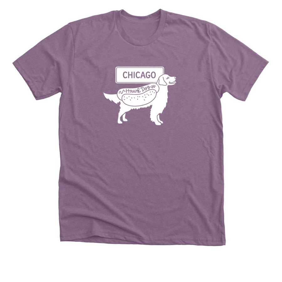 Chicago Hawk Dog, purples, a Heather Purple Premium Unisex Tee