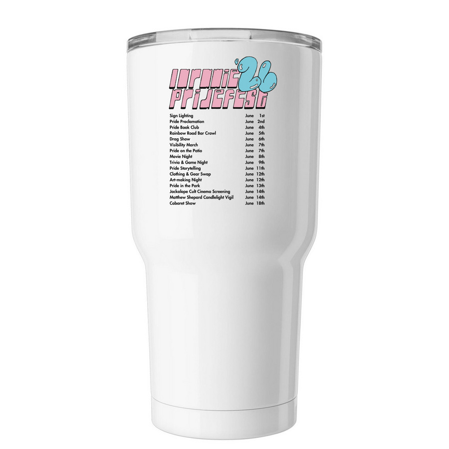Tumbler | 2026 | Internet Fish, a White Insulated Tumbler (back-view)