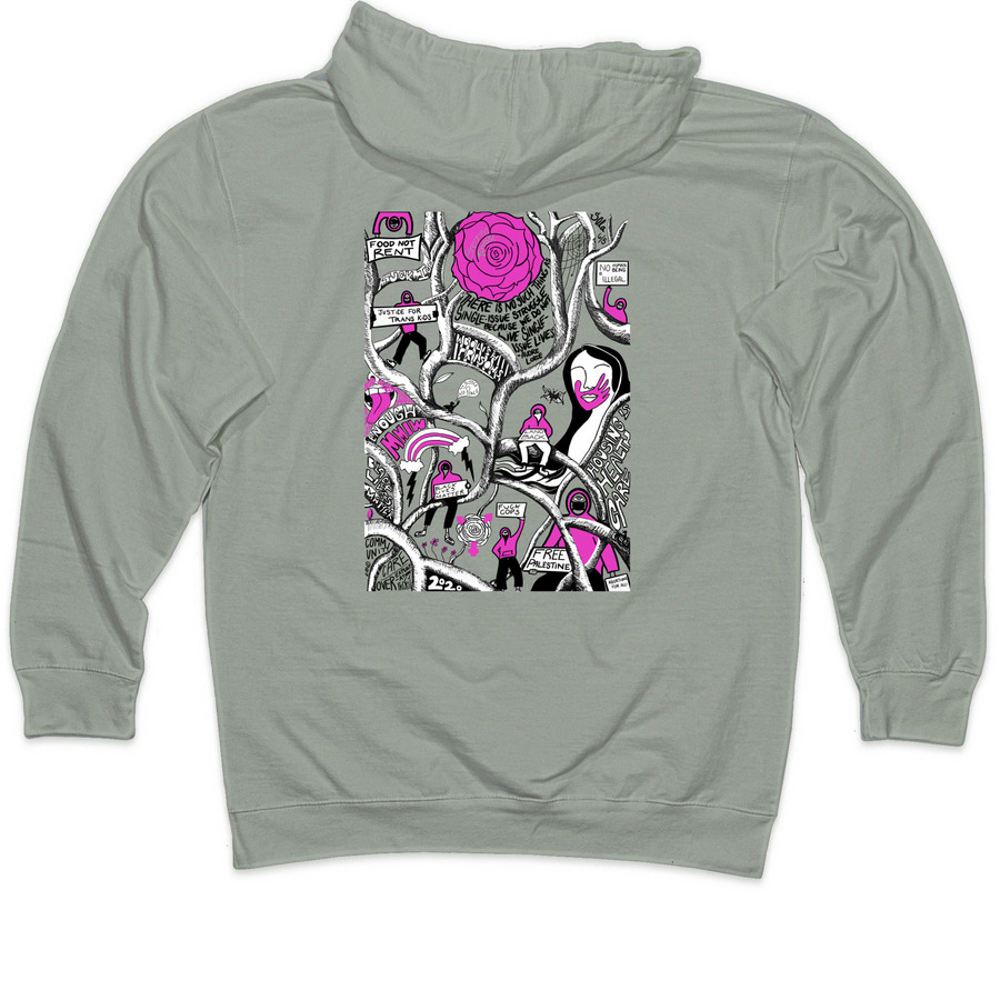 Protest Hoodie Supporting Immigrants, a Dusty Sage Midweight Pullover Hoodie (back-view)