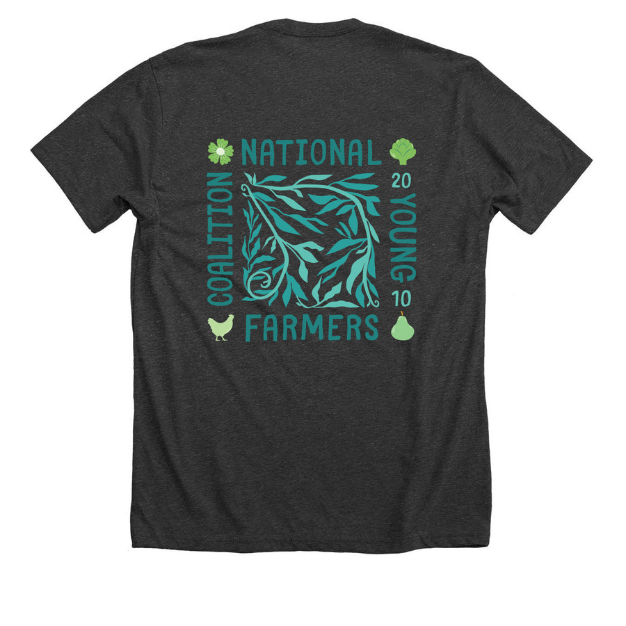 Young Farmers "Vines" Premium Unisex Tee, a Dark Grey Heather Premium Unisex Tee (back-view)