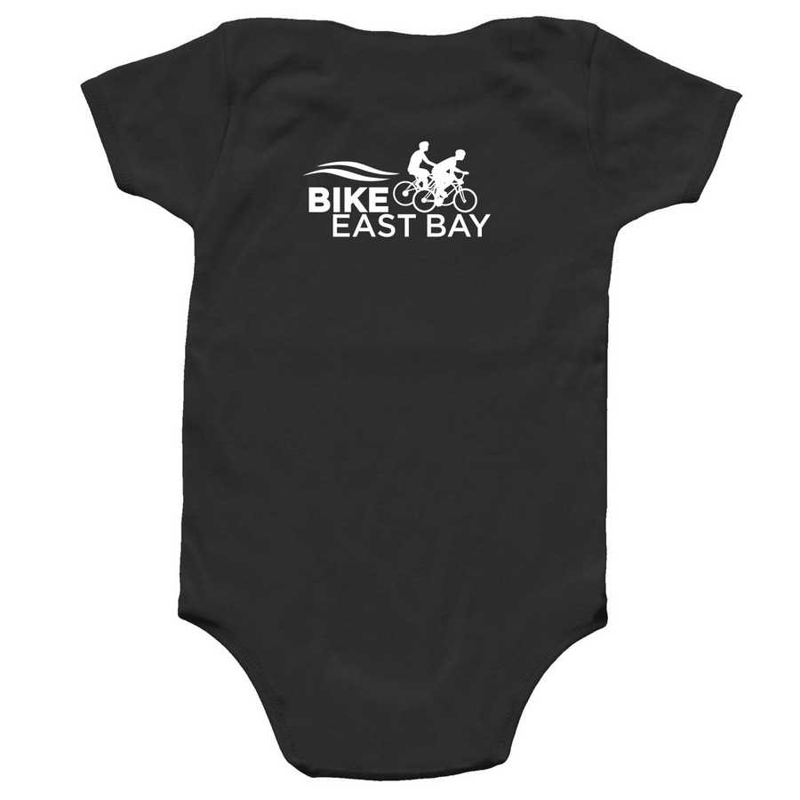 Bike East Baby Onesie, a Black Infant Onesie (back-view)