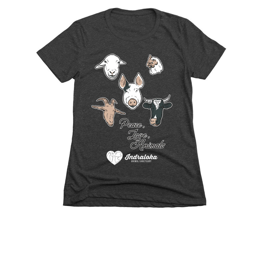 Peace, Love, Animals, a Charcoal Women's Slim Fit Tee