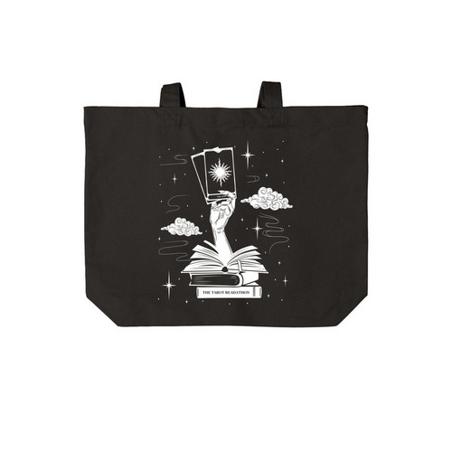 Tarot Tote ?, a Deep Black Cotton Canvas Tote Bag