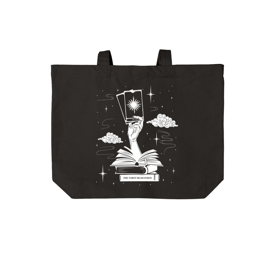 Tarot Tote ?, a Deep Black Cotton Canvas Tote Bag