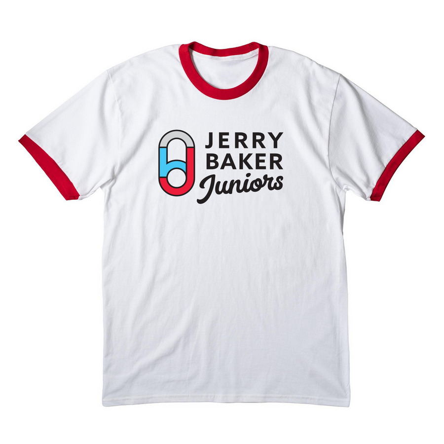 Jerry Baker Juniors, a White/ Red Cotton Ringer Tee