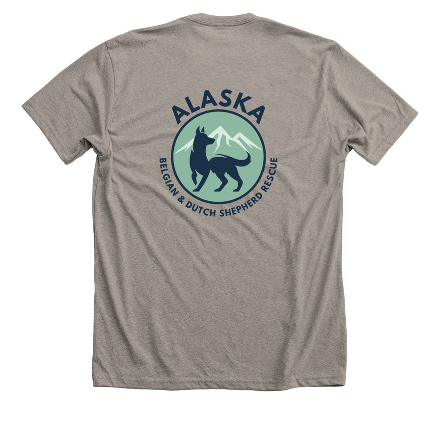 Alaska Belgian & Dutch Shepherd Rescue, a Heather Stone Premium Unisex Tee (back-view)