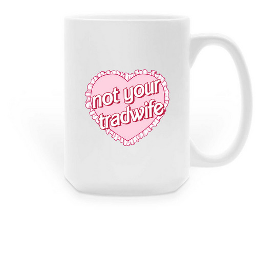 Not Your Tradwife - Vintage Heart Mug, a White Large Coffee Mug
