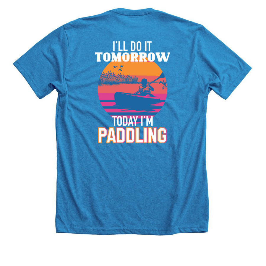 REP TEAM PADDLE!, a Neon Blue Premium Unisex Tee (back-view)