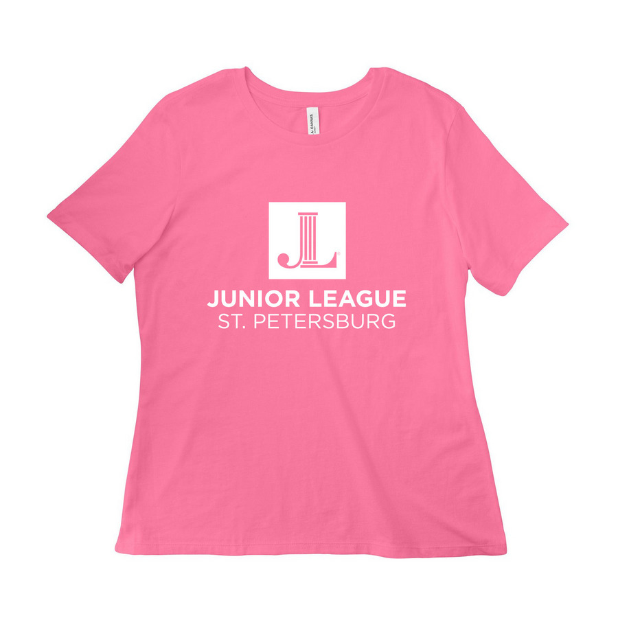 JLSP Classic Tee: White Logo, a Charity Pink Women?s Relaxed Cotton Tee