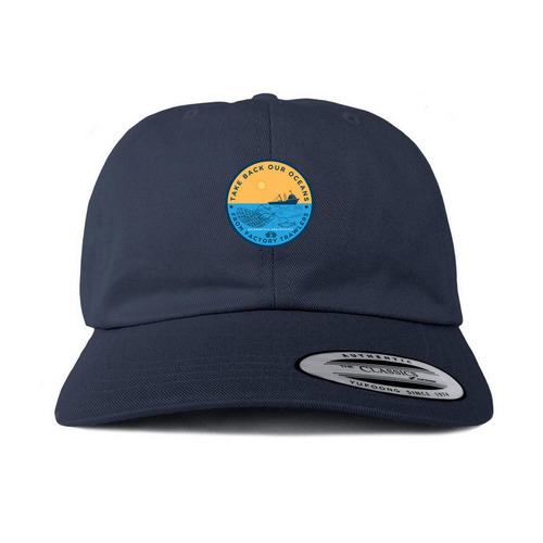 Stop Trawl Bycatch logo, a Navy Printed Classic Baseball Cap