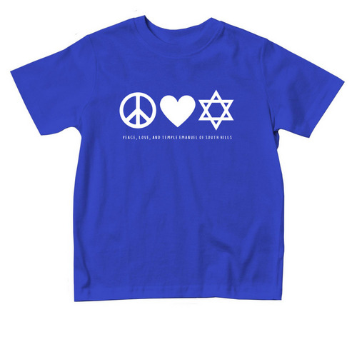 Toddler: Peace, Love, and Temple Emanuel, a Royal Blue Toddler Tee