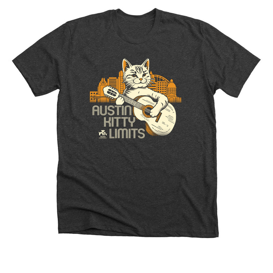 Austin Kitty Limits, a Dark Grey Heather Premium Unisex Tee