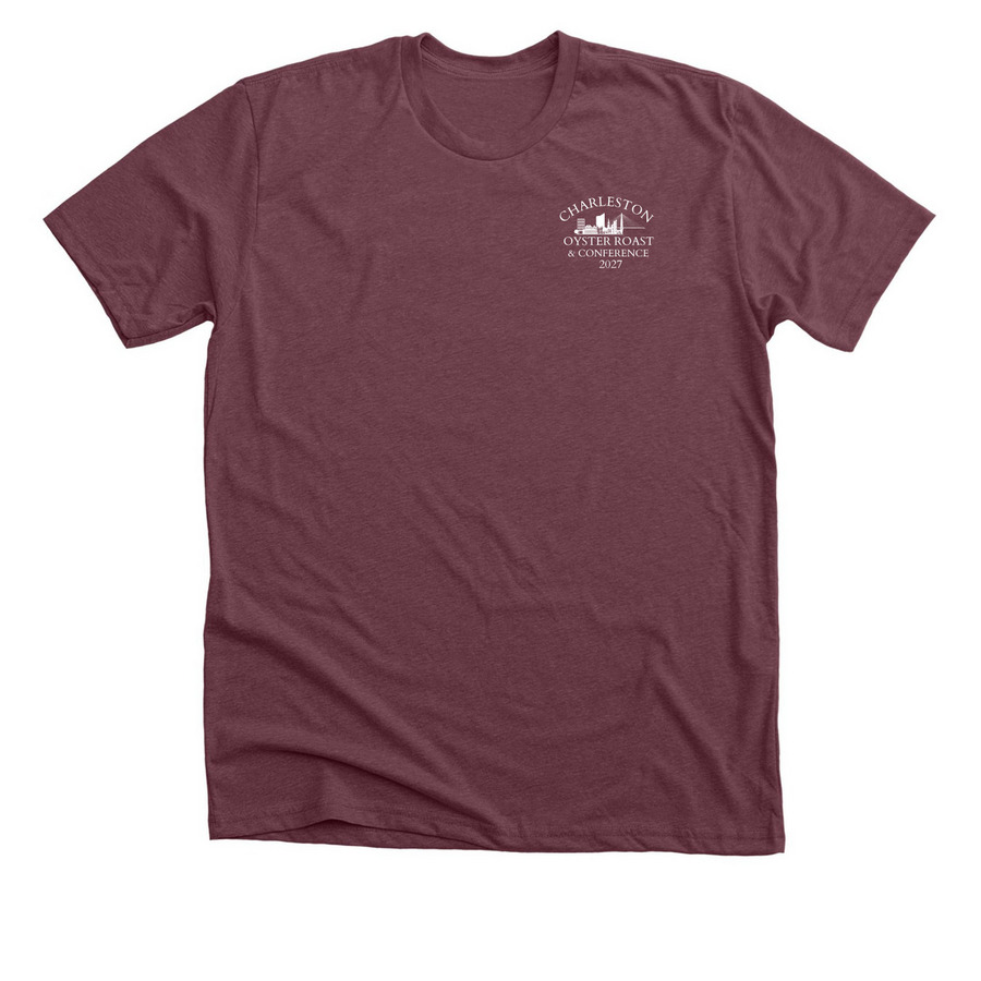KEEP CALM & SHUCK ON, a Heather Maroon Premium Unisex Tee