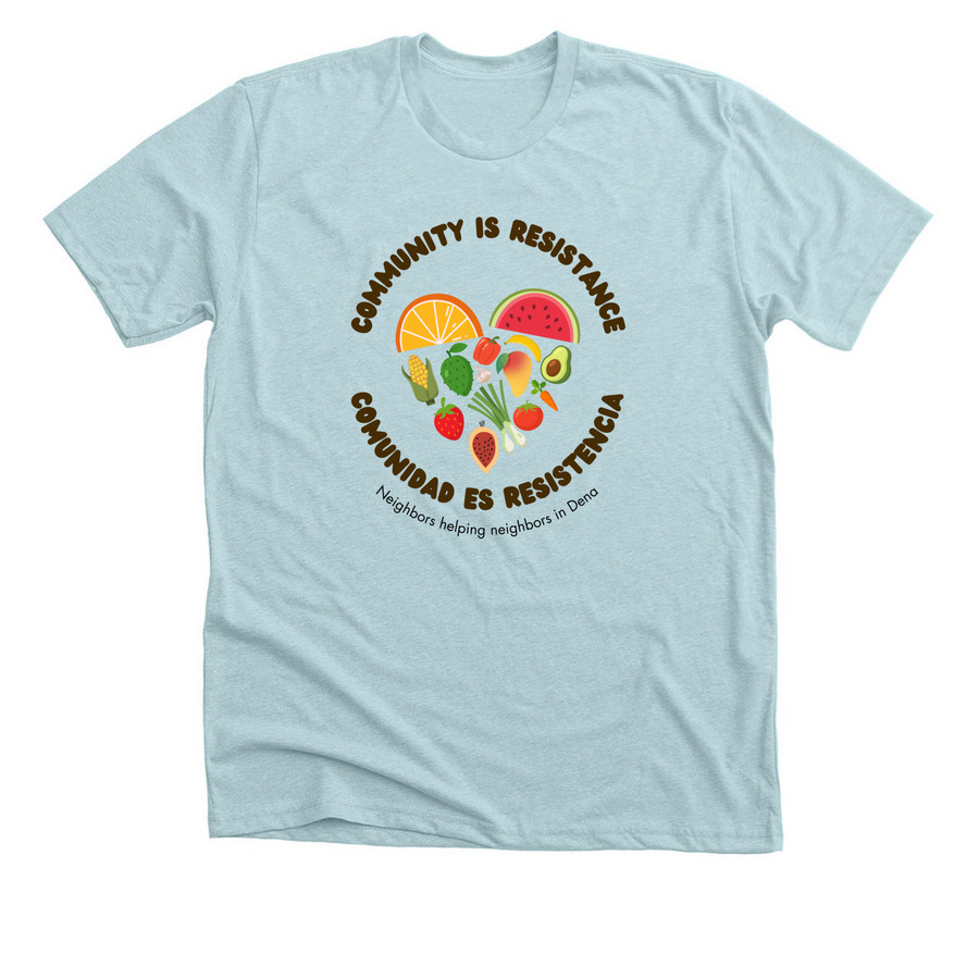 Buy a T-shirt, help buy a bag of groceries&nbsp;, a Heather Ice Blue Premium Unisex Tee