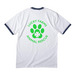 LFAR green logo, a White/ Navy Cotton Ringer Tee (back-view)