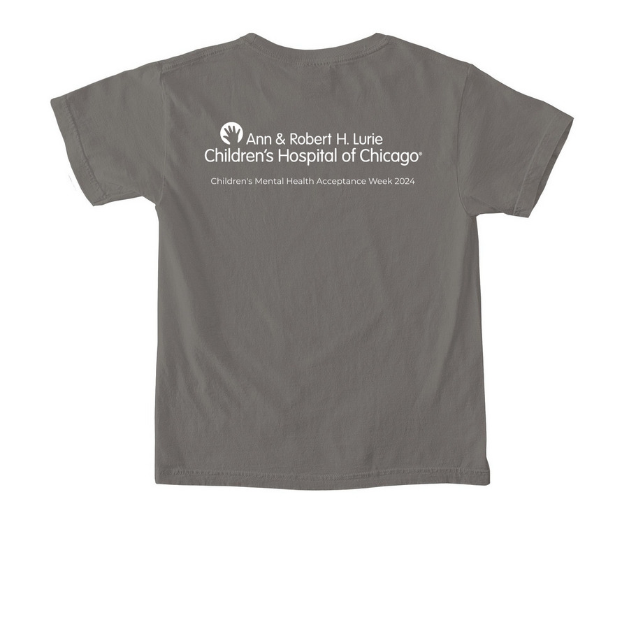 CMHAW: Be Kind to Your Mind, a Grey Comfort Colors Youth Tee (back-view)