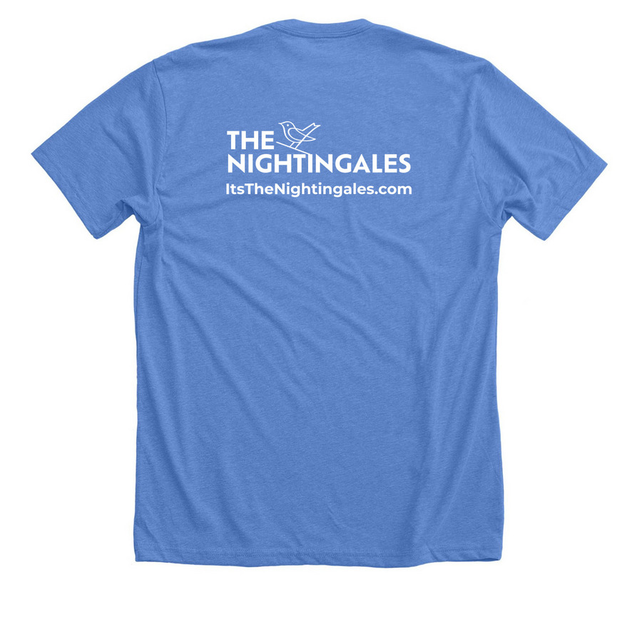 The Nightingales Shirts, a Heather Columbia Blue Premium Unisex Tee (back-view)