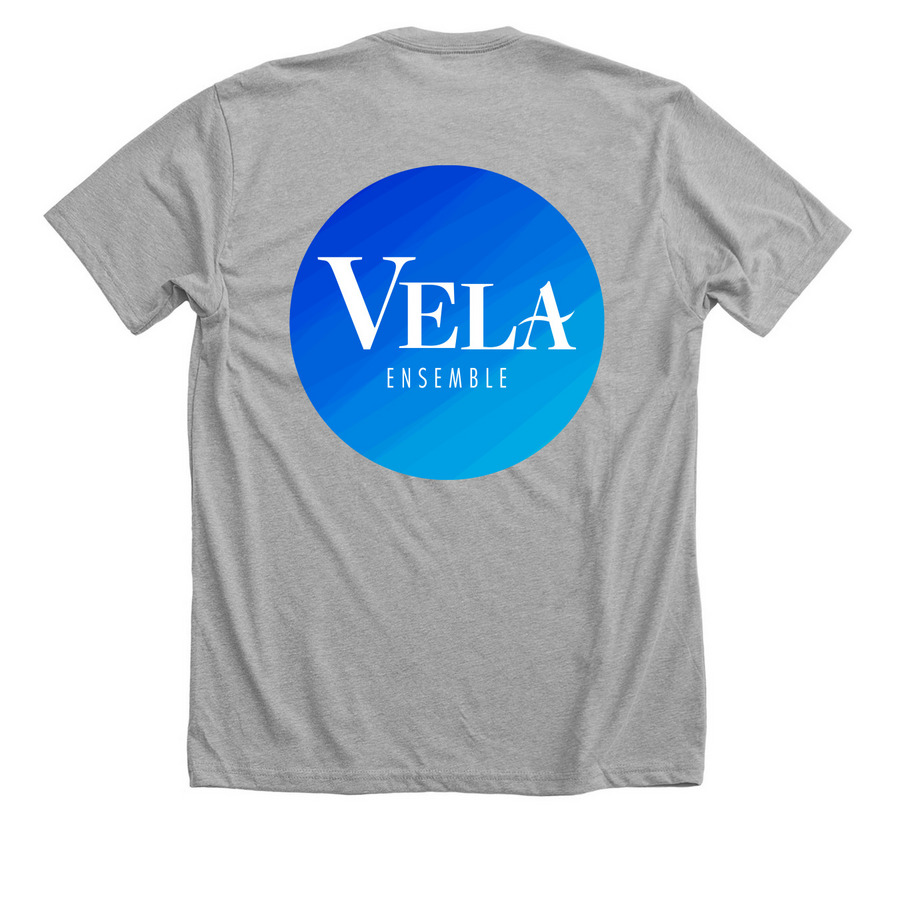 Vela Ensemble Logo Tee, a Athletic Heather Premium Unisex Tee (back-view)