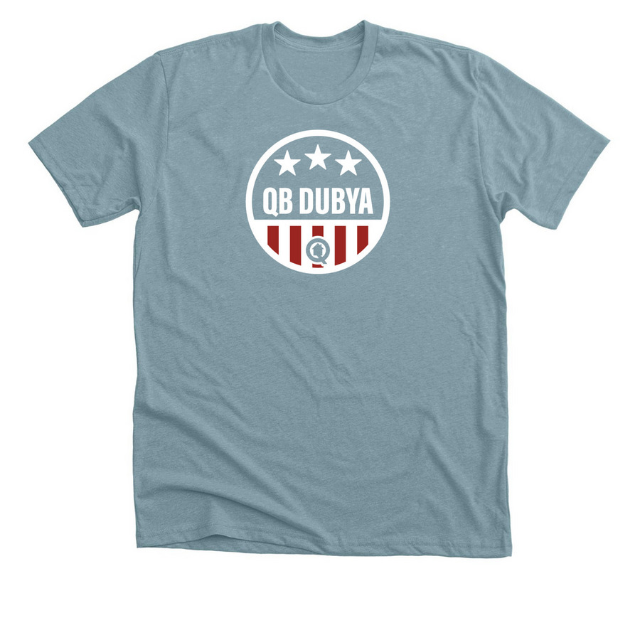 QB DUBYA, a Heather Blue Lagoon Premium Unisex Tee