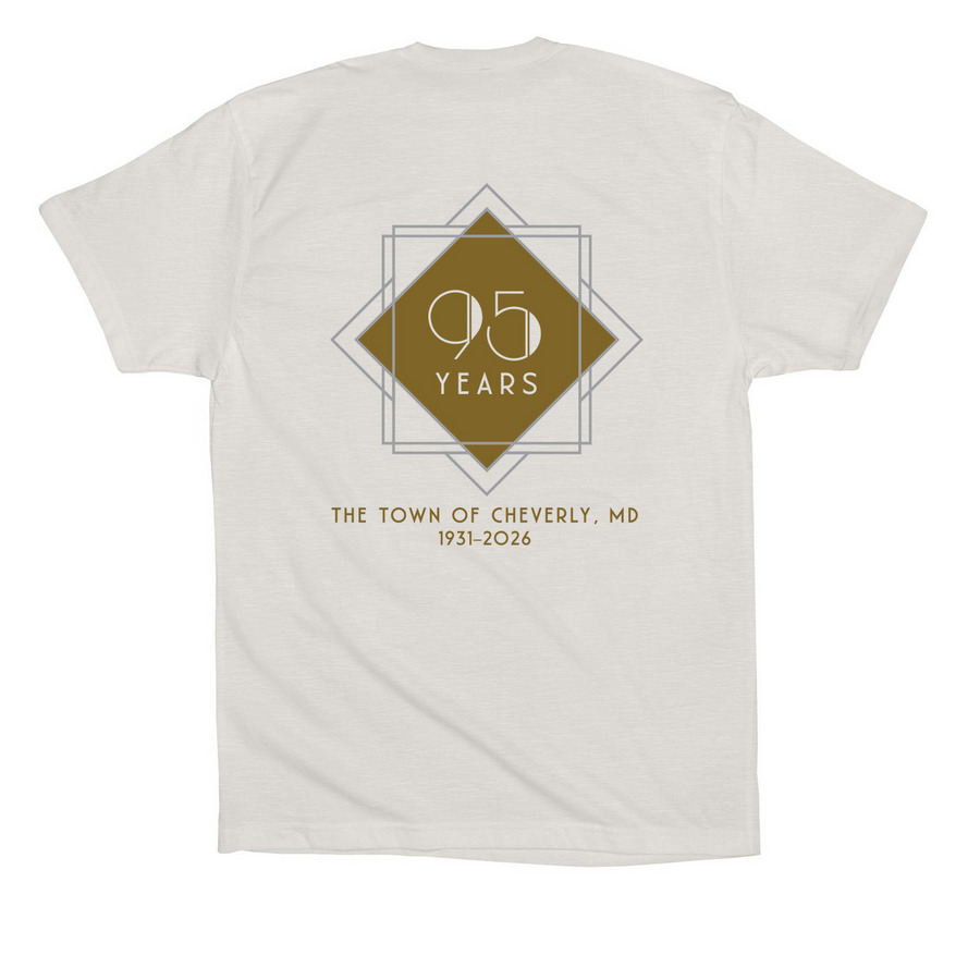 Cheverly 95th Adults Tee in white, color logo, a Vintage White Premium Cotton Tee (back-view)