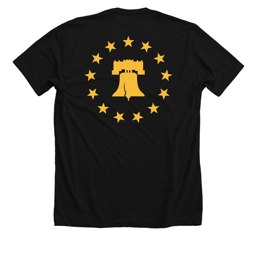 AMERICA 250 - LIBERTY BELL&nbsp;- APPAREL, a Solid Black Blend Premium Unisex Tee (back-view)