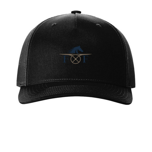 Logo Trucker Hat, a Black Printed Five-Panel Trucker Cap