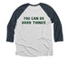 Summer 2026 Shirt- Adult Lighter Colors, a Indigo and Heather White 3/4 Sleeve Baseball Tee (back-view)