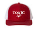 TOXIC AF HATS, a Red/ White Printed Snapback Trucker Cap
