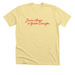 JLGC Script (Red), a Heather French Vanilla Premium Unisex Tee