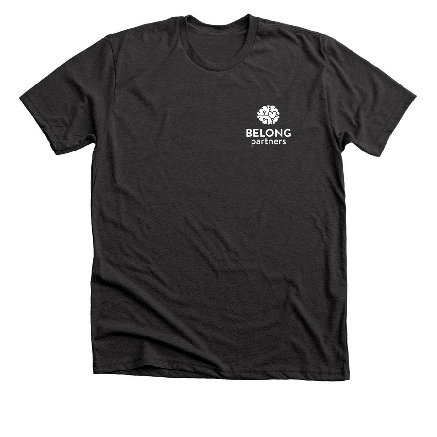 White logo, a Dark Grey Heather Premium Unisex Tee